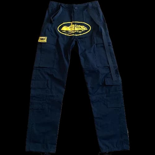 Corteiz pants cargo Black Yellow Logo
