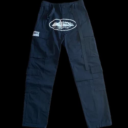 Corteiz pants cargo black white logo