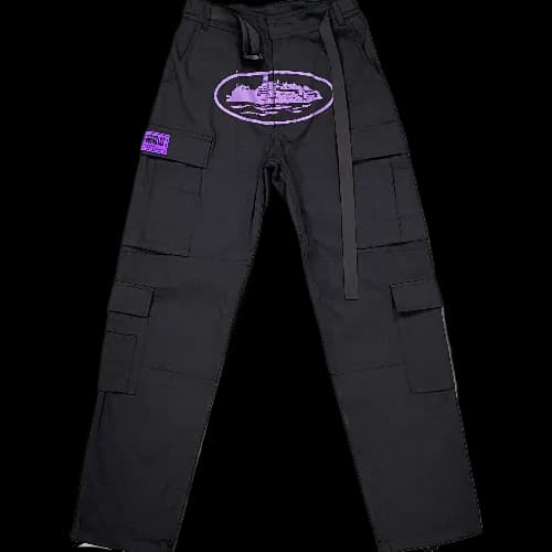 Corteiz pants cargo Black Purple Logo