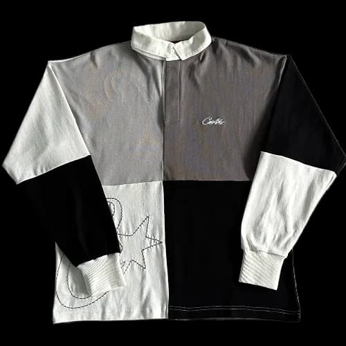 corteiz Long Sleeve Color Block Polo  -Black Gray