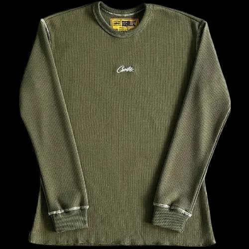 corteiz Long Sleeve Waffle C Stars -Army Green