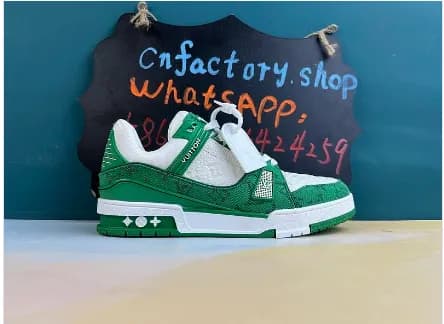 Lv  Trainer Green Monogram Denim White - Image 2