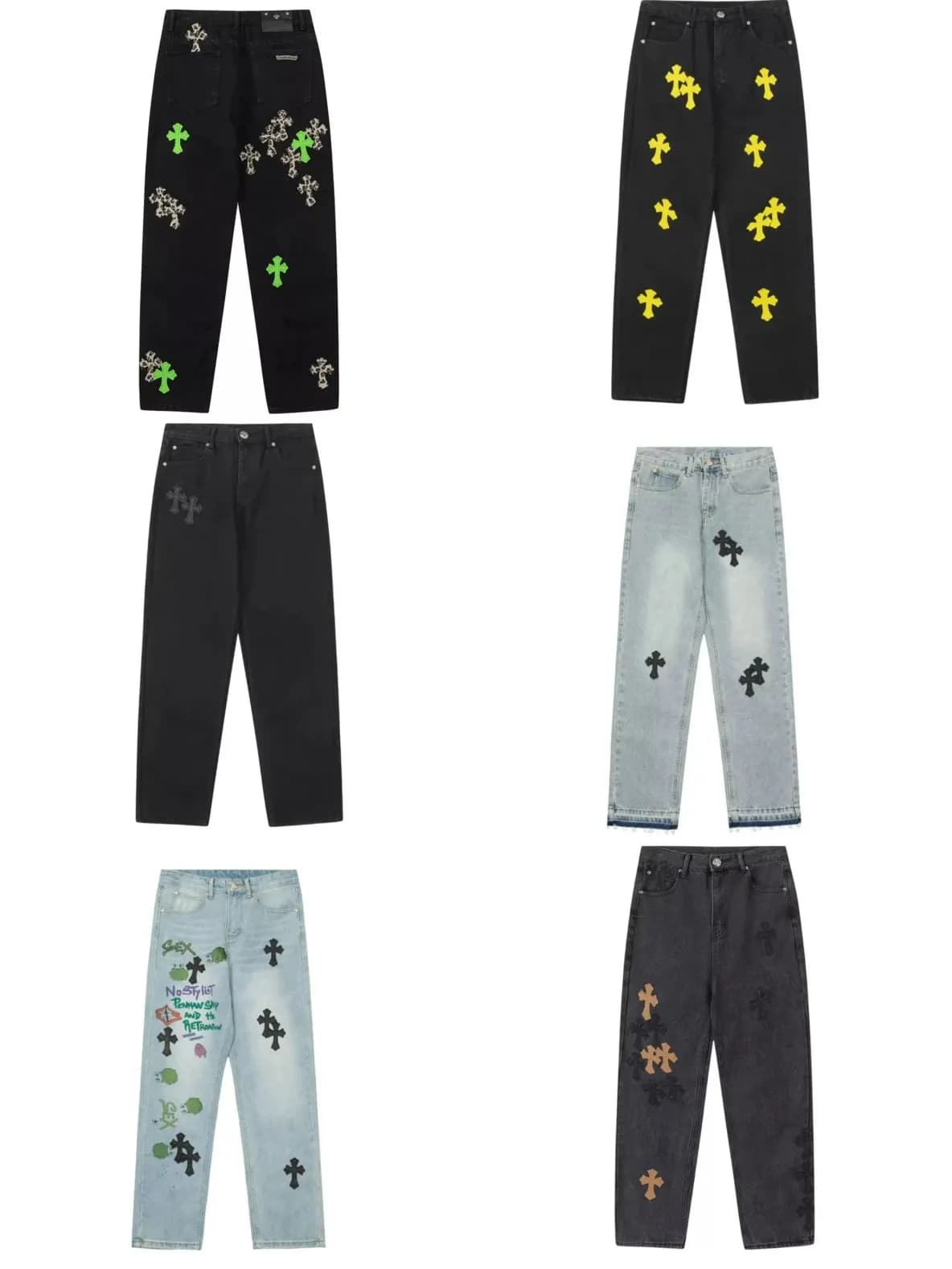 克罗伈高品质拼皮美式潮牌高街牛仔裤经典版直筒休闲宽松男女同款 (85)