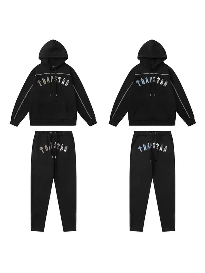 跨境欧美潮牌Trapstar渐变字母刺绣线条连帽衫加绒卫衣卫裤套装男  (30)