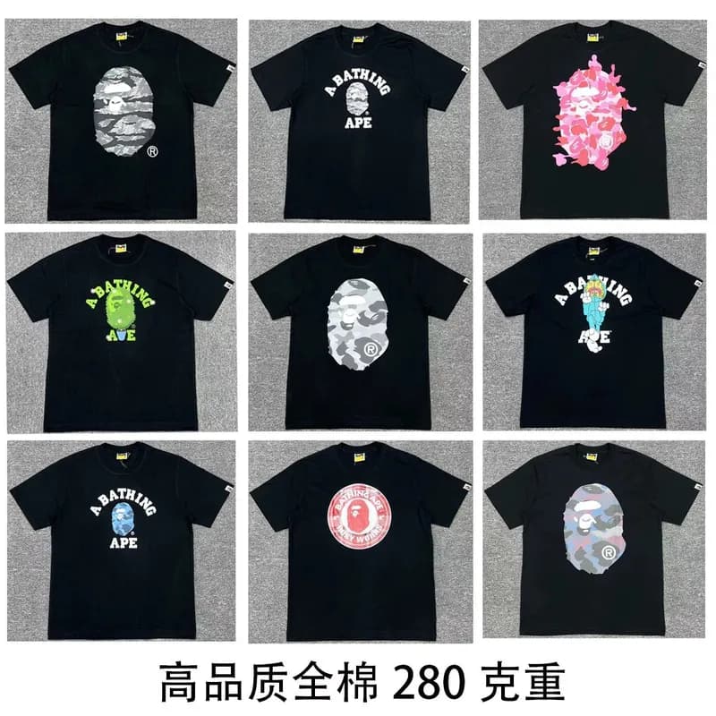 bape High quality summer new Bape E280g heavy European size ape man print cartoon men s and women s 59