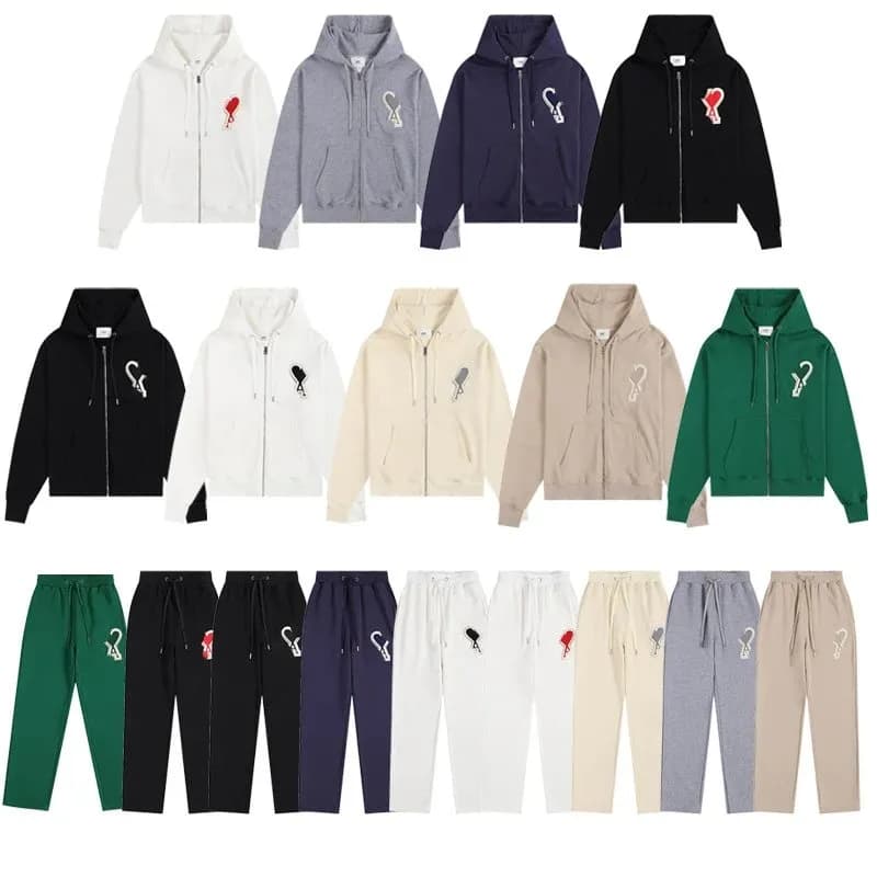 秋冬a*mi卫衣卫裤刺绣大爱心口袋拉链连帽衫男女休闲套装宽松外套 (34)