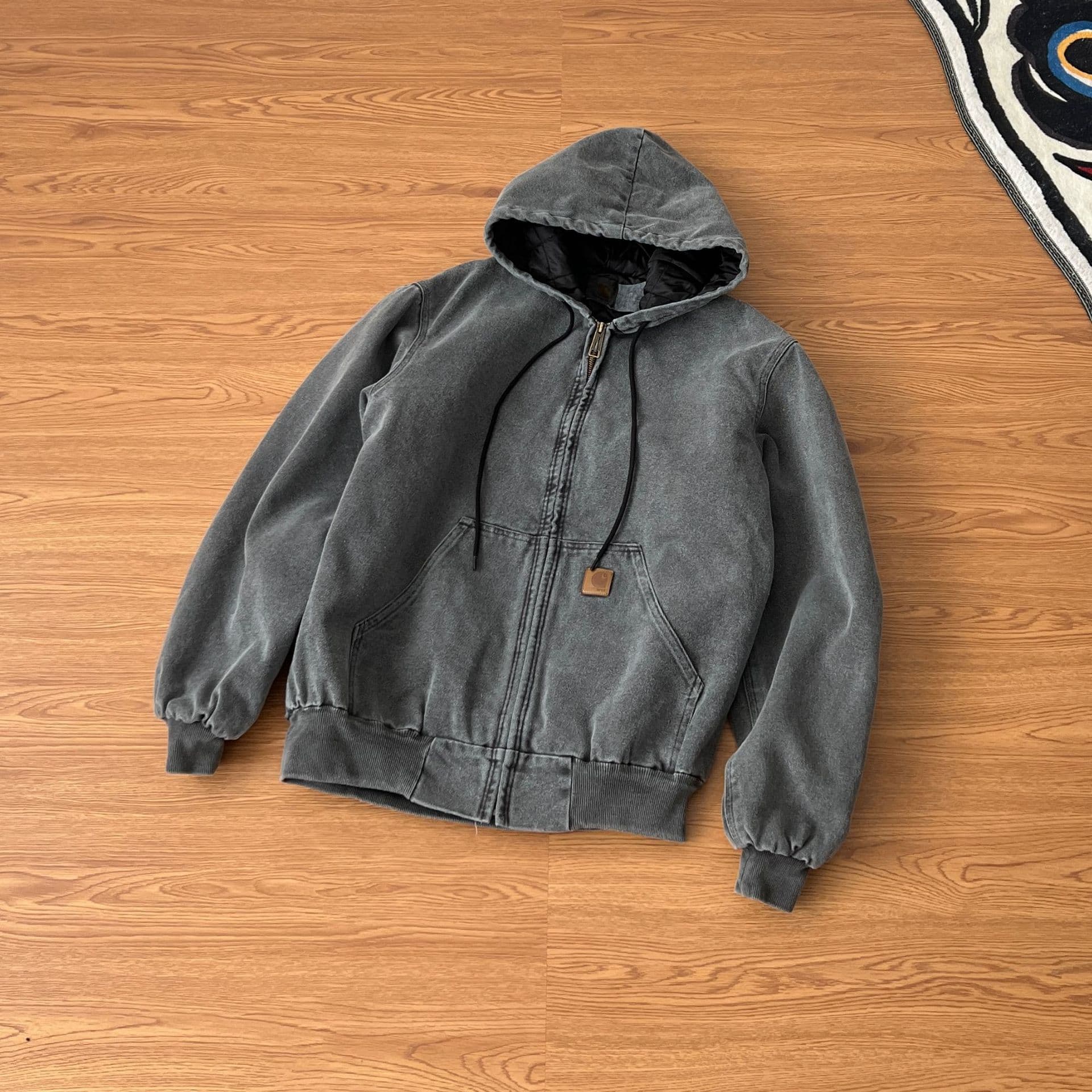 Real shot card J130 American hooded mid-ancient washed distressed canvas cotton jacket coat men and women same style couple VINT