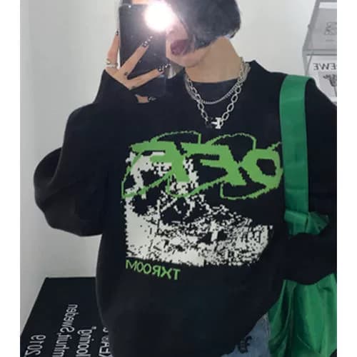 2024 autumn and winter new lazy style forest loose black sweater men's Korean design outer wear knitted sweater men