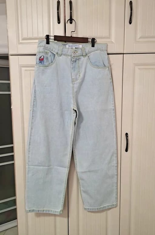 Trendy hip-hop skateboard Wang Yibo same style straight pants street loose trousers jeans wide-leg loose trendy casual