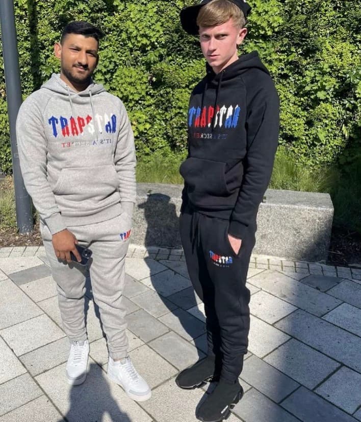 European and American high street niche rap trend brand blue and red towel embroidered hoodie loose casual trousers - OrientDig Spreadsheet