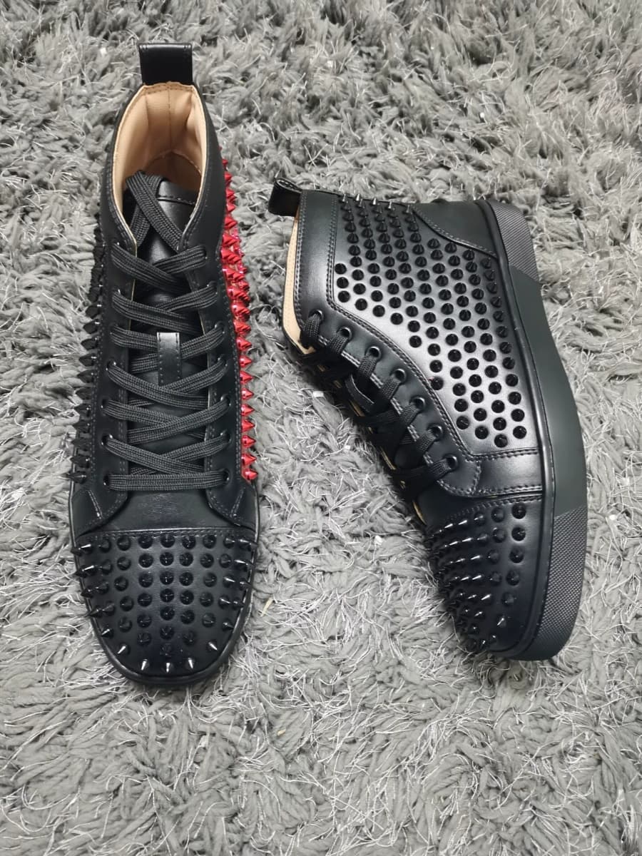 European and American autumn and winter red-bottomed shoes CL men's shoes high-top rhinestone rivet women's shoes genuine leather couple shoes casual sports trend