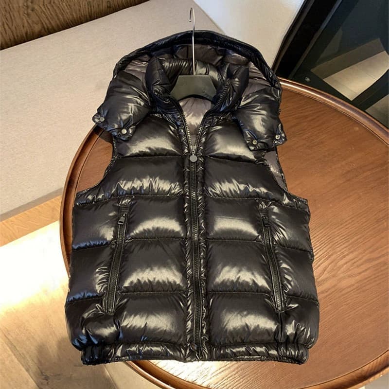 联名伦蒙口正品玛雅羽绒服马甲男女连帽2024新款灰里亮面外套夹克