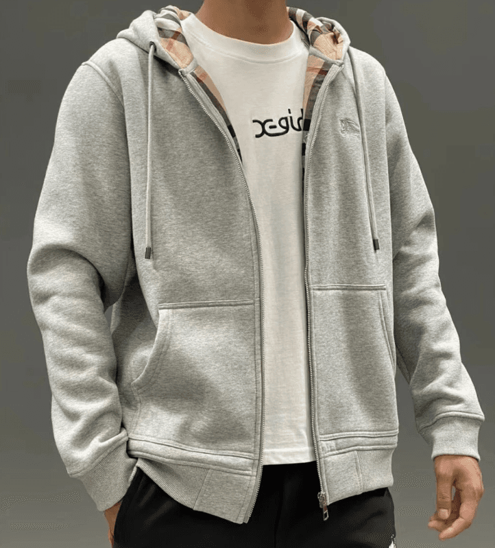Cotton Zip-Up Cardigan Sweatshirt with Hood