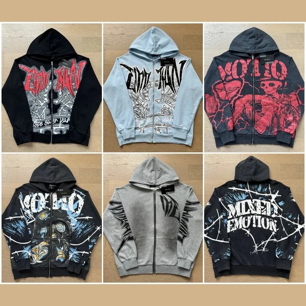 Mixed Emotion Graphic Zip Hoodie - OrientDig Spreadsheet