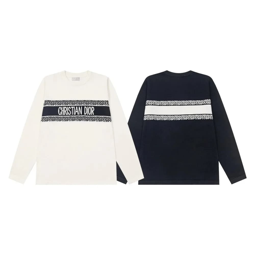Dior-Style Logo Stripe Long Sleeve Tee - OrientDig Spreadsheet