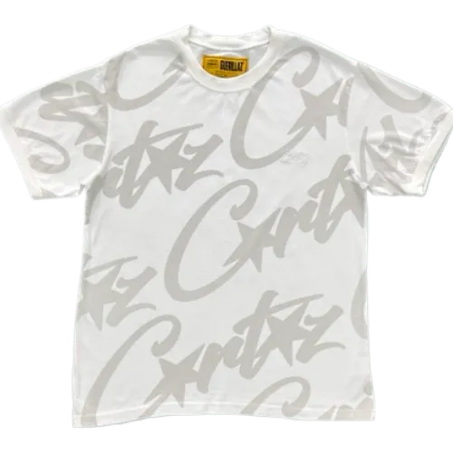 corteiz tee Alcatraz full print white gray