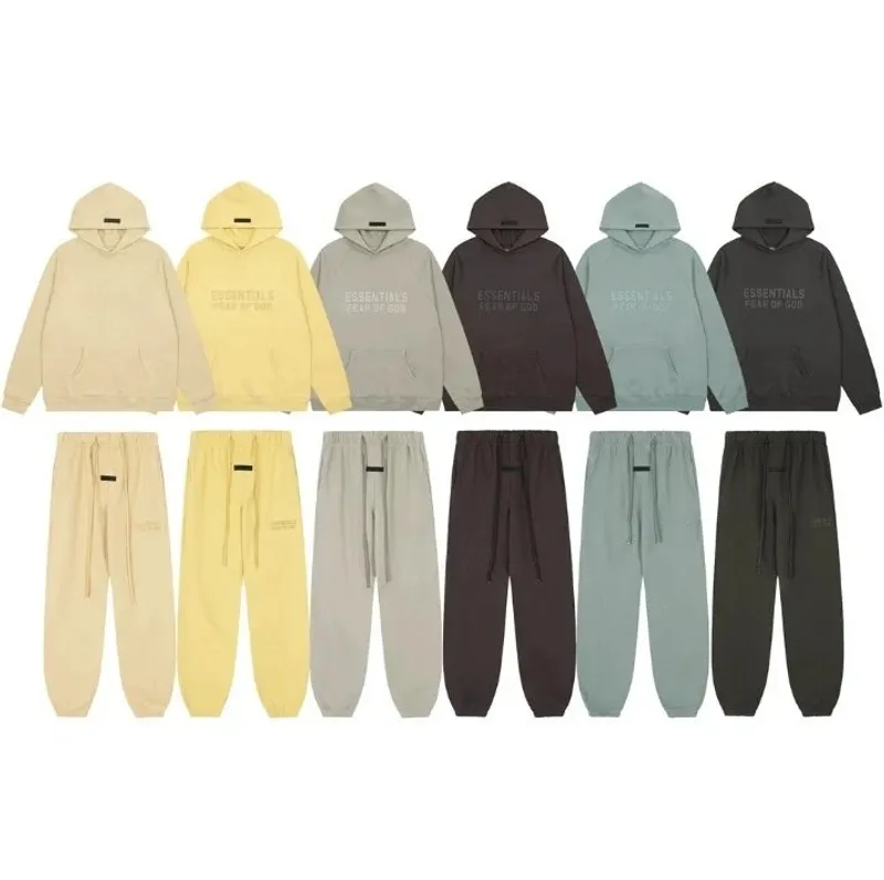 FOG high street double line ESSENTIALS three dimensional silicone letters plus velvet hooded sweatshirt casual trousers suit trendy 32