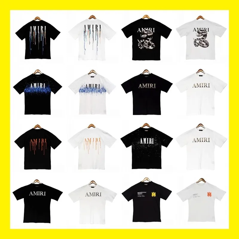 Cross border wholesale splash ink flowing paint camouflage starry sky graffiti letters short sleeved high street couple T shirt iri 24