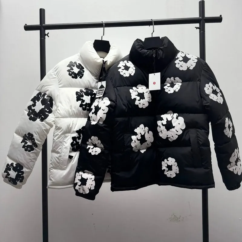 Cross border American high street Kanye Kapok printed cotton clothing casual and versatile men s and women s trendy brand stand collar cotton clothing wholesale 95