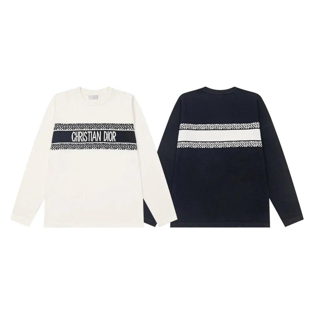 Dior-Style Logo Stripe Long Sleeve Tee